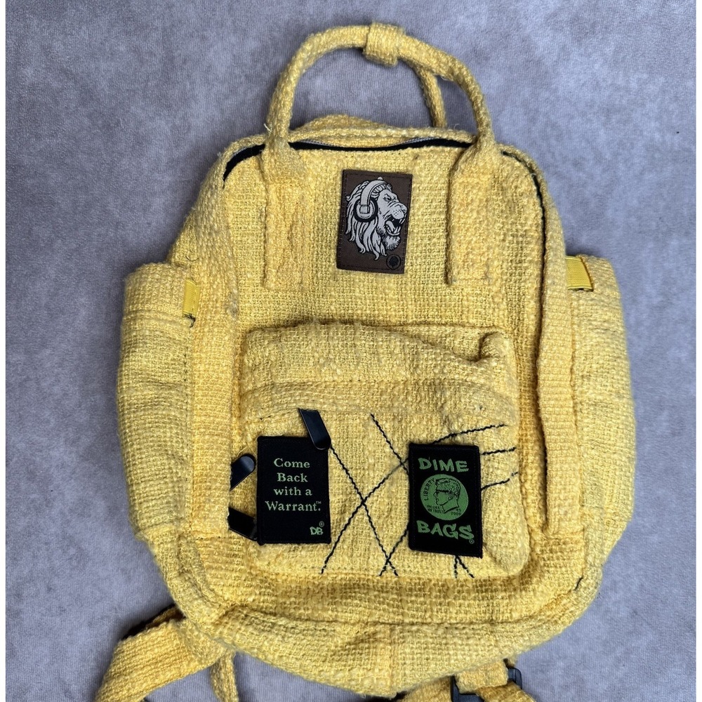Dime Bags Mini Hemp Backpack City Bag Yellow With Patches